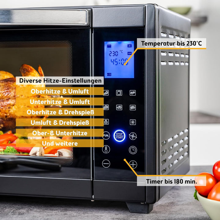 TZS First Austria Minibackofen, 45L, 2000 Watt, Digitalanzeige, kompakter Elektroofen für den Tischg