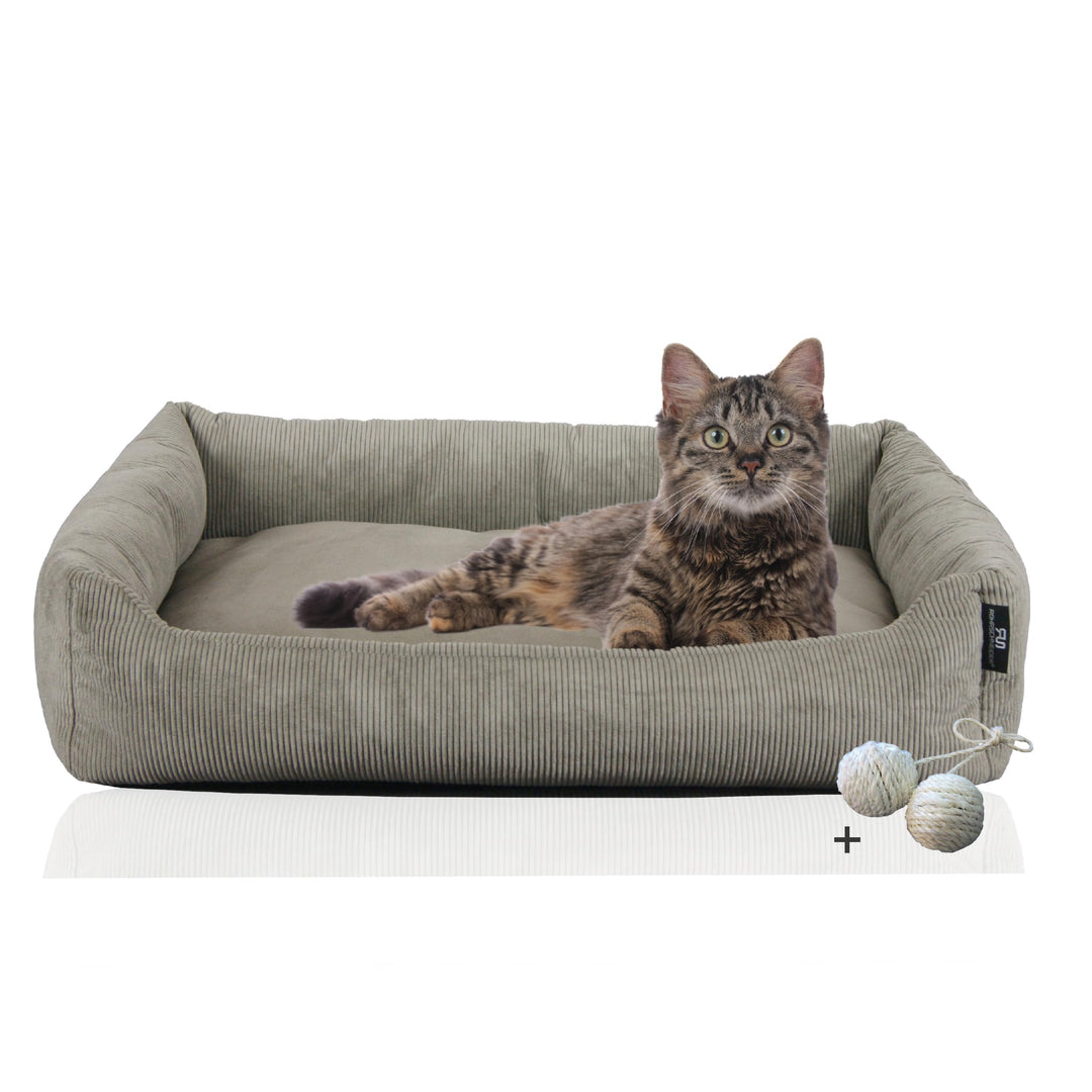 Rohrschneider Katzenbett Cordstoff mit Spielkugelset (Taupe, feiner Cordstoff) Taupe feiner Cordstof