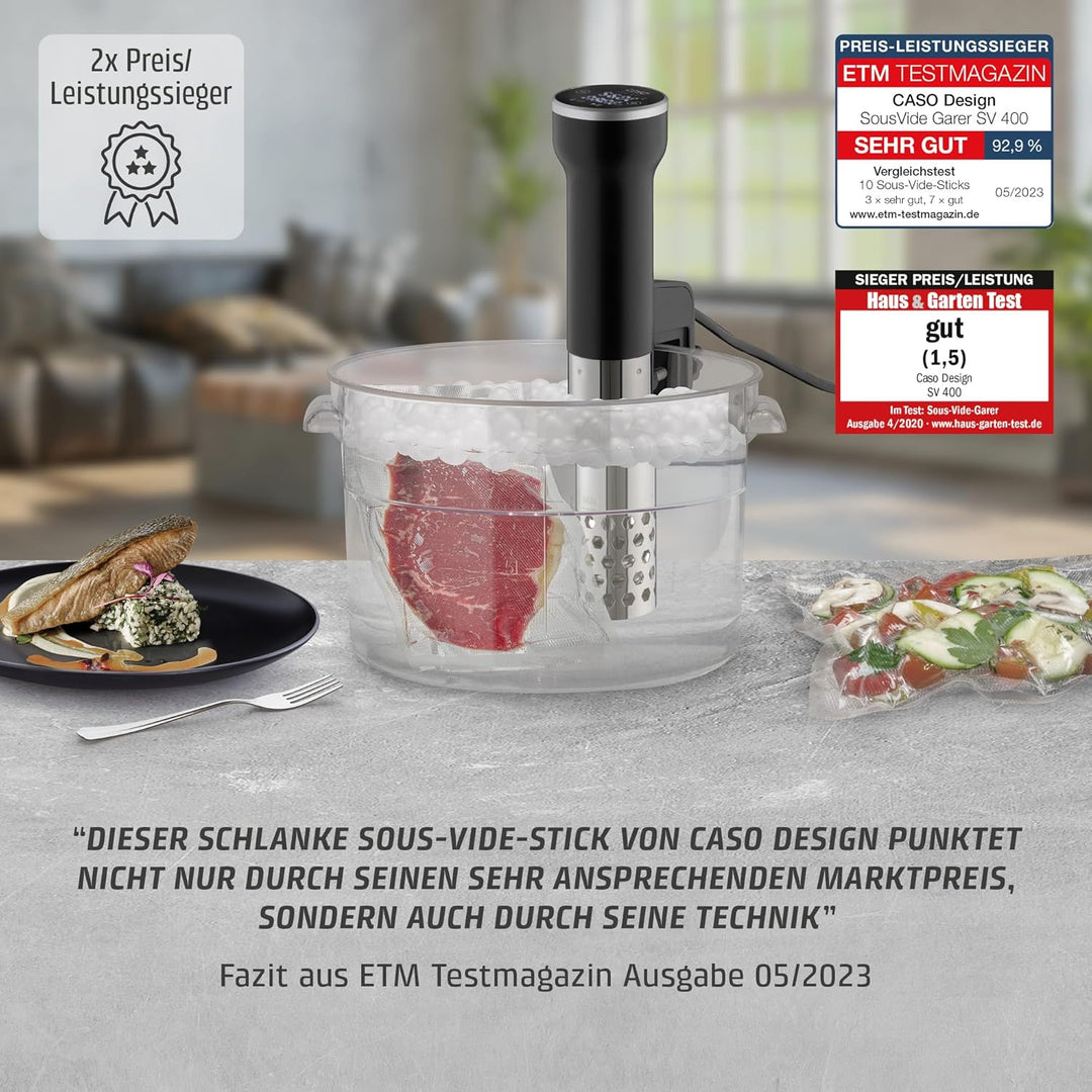 CASO SV400 Sous Vide Stick, für Behälter bis 20l Volumen, 25-90°C in 0,5°C Schritten, IPX7, platzspa