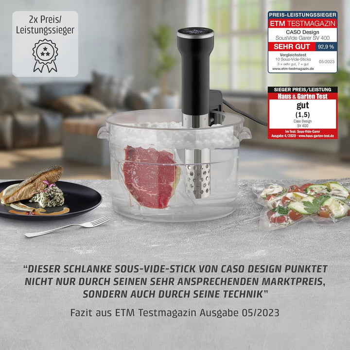 CASO SV400 Sous Vide Stick, für Behälter bis 20l Volumen, 25-90°C in 0,5°C Schritten, IPX7, platzspa
