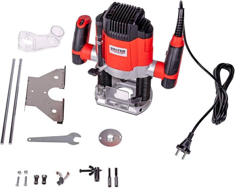 WALTER Oberfräse 1200 W mit Hartmetall-Fräsersatz 50 tlg, 55 mm Hubhöhe, Leerlaufdrehzahl 11.000-30.