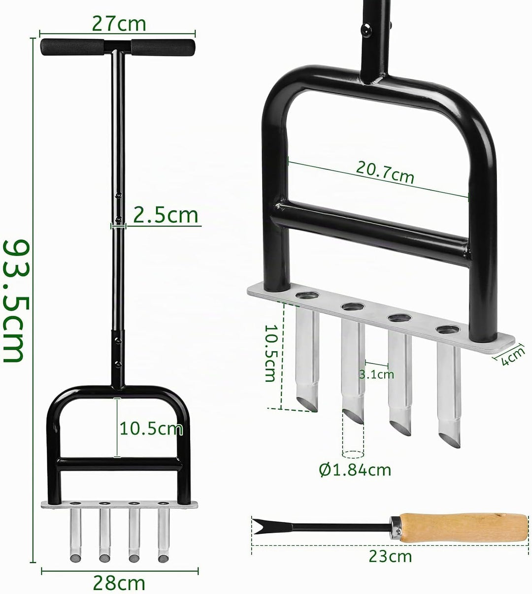 lalago Rasenlüfter Manuell 4 Kerne, Handvertikutierer 93CM, Rasen Belüften Hohlzinken Aerifiziergabe