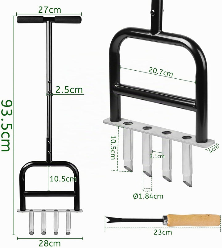 lalago Rasenlüfter Manuell 4 Kerne, Handvertikutierer 93CM, Rasen Belüften Hohlzinken Aerifiziergabe