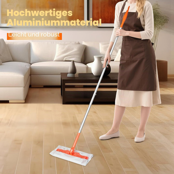 JEHONN Bodenwischer Nass für Swiffer Pads, 2-in-1 Wet Dry Starterset, Feuchte Bodentücher mit 10 Tro