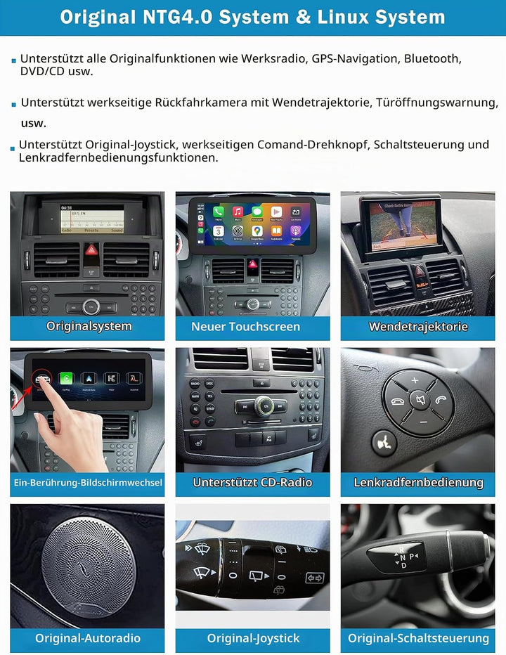 Ninetom Autoradio 10,25-Zoll-Touchscreen mit kabellosem Carplay und Android Auto für 2008-2010 Merce