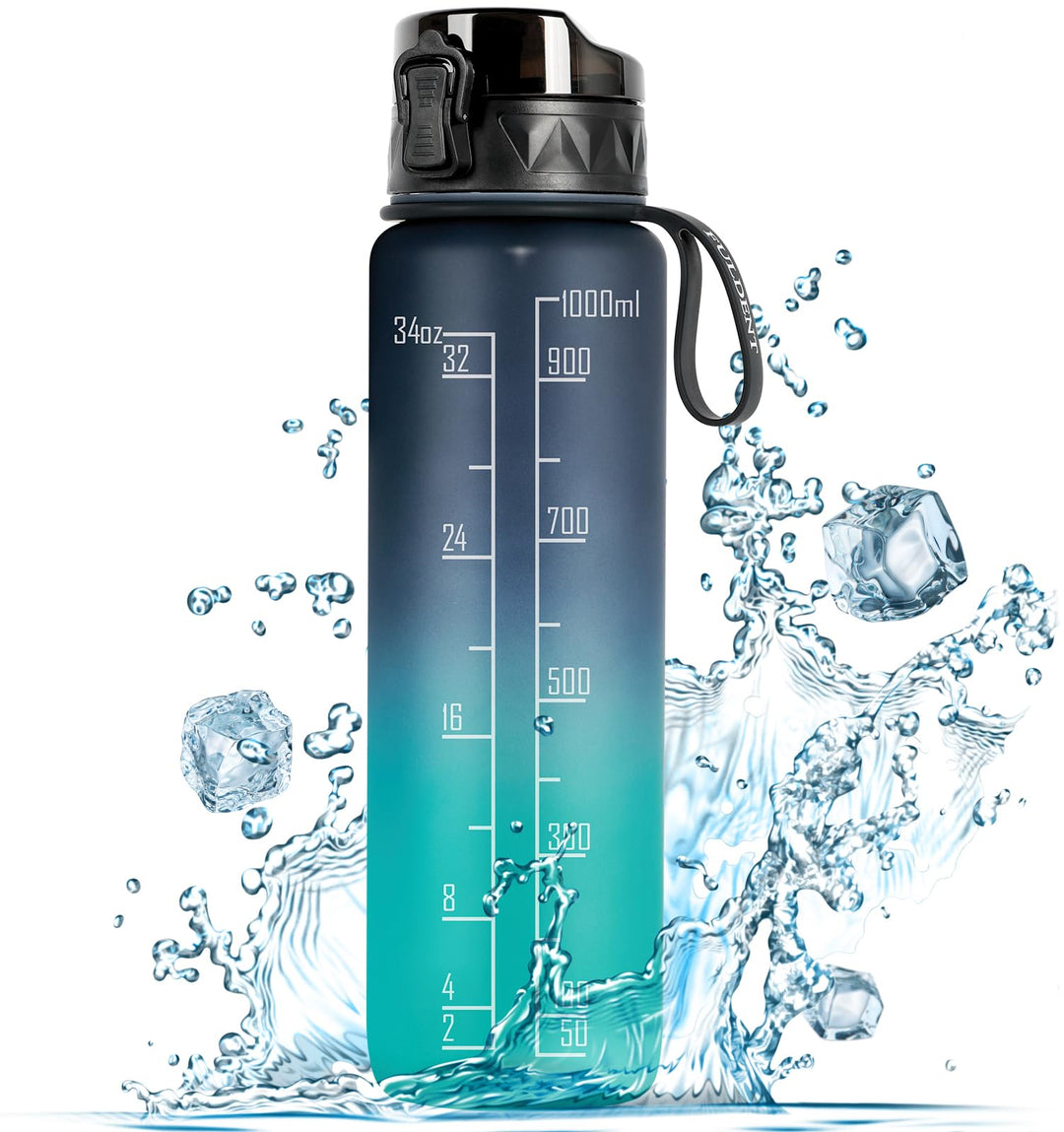 FULDENT Trinkflasche 1L Sport Wasserflasche [Trinkflasche BPA Frei] Trinkflasche mit rutschfest Gumm