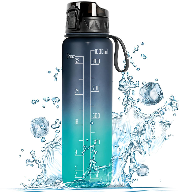 FULDENT Trinkflasche 1L Sport Wasserflasche [Trinkflasche BPA Frei] Trinkflasche mit rutschfest Gumm