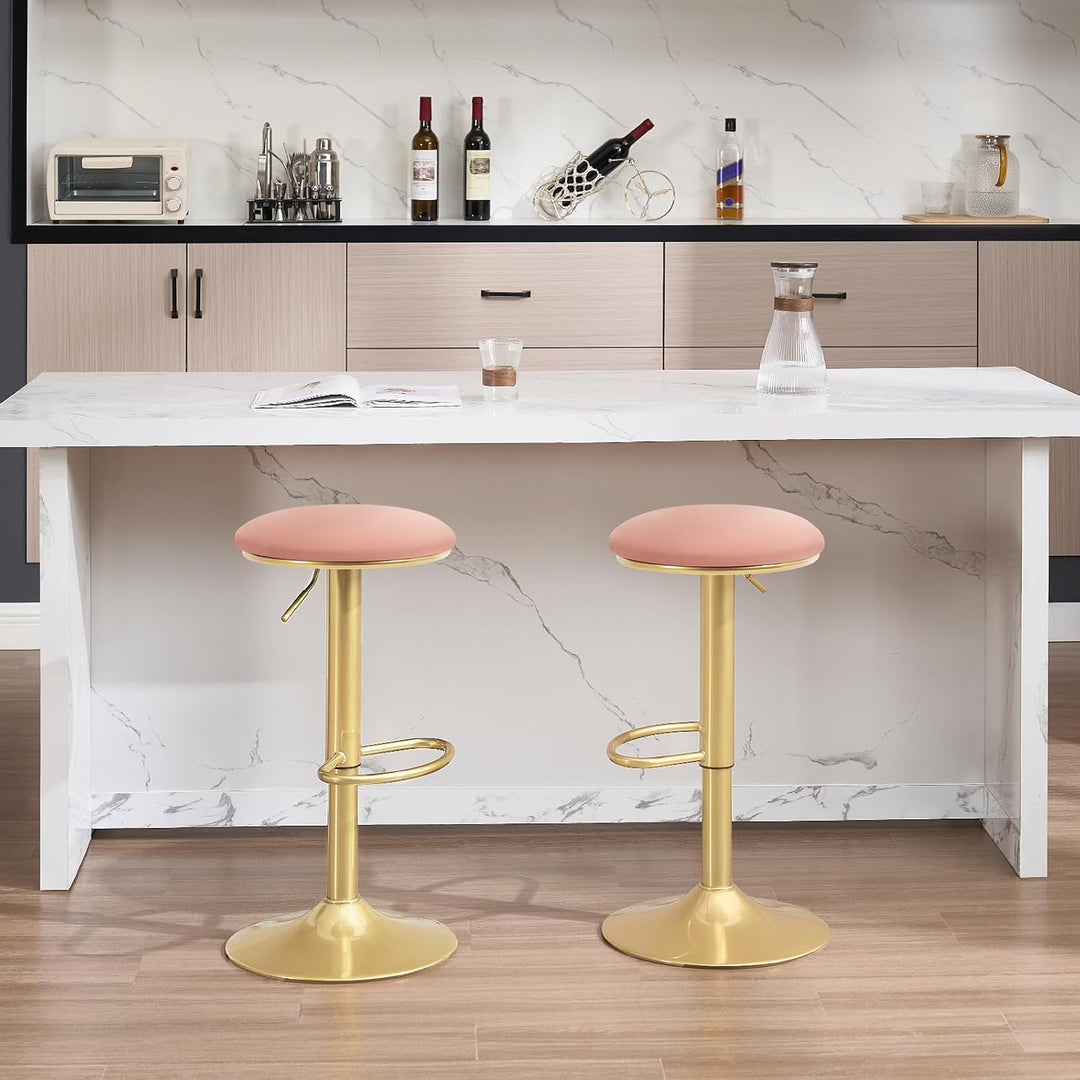 WOLTU Barhocker 2er Set, 60-80,5 cm Höhenverstellbar, Samt, Rosa | Ergonomischer Barstuhl, mit Fusss
