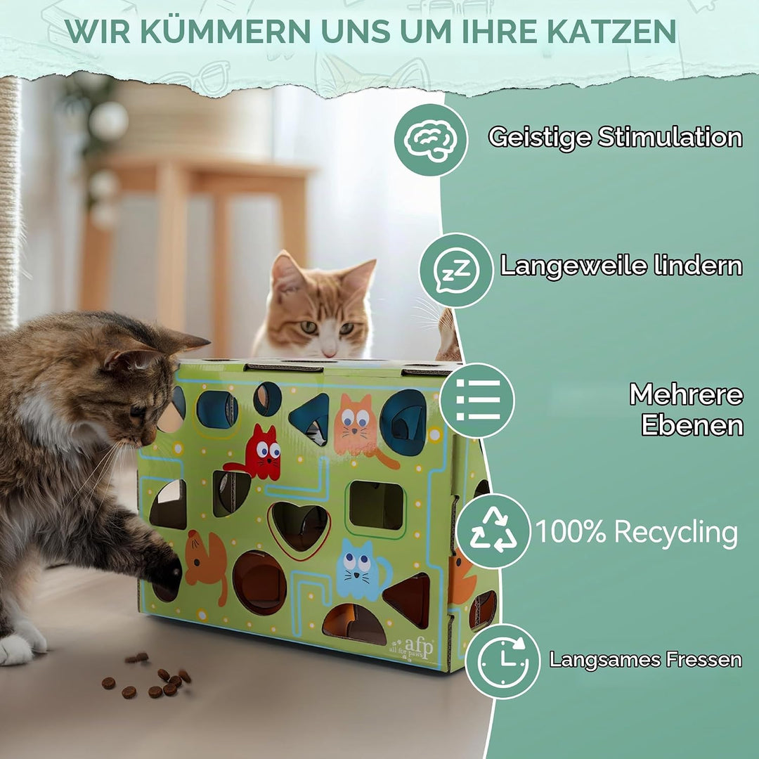 ALL FOR PAWS Katzen-Futter-Spielzeug, Interaktive Leckerli-Spielbox für Katzen, Futterlabyrinth-Box