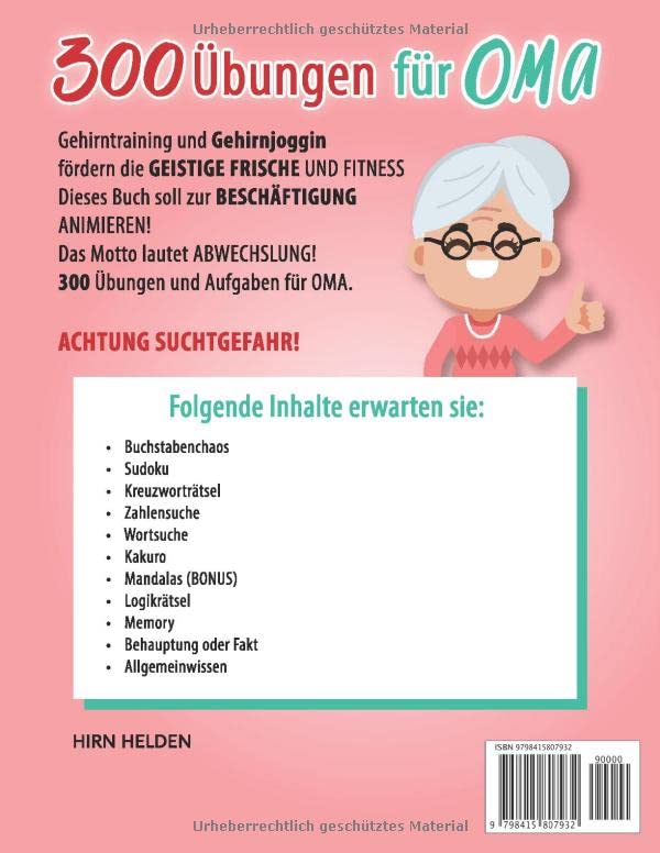 Gedächtnistraining für Senioren: 300 liebevoll ausgesuchte Gehirnjogging Übungen, als Geschenk für O