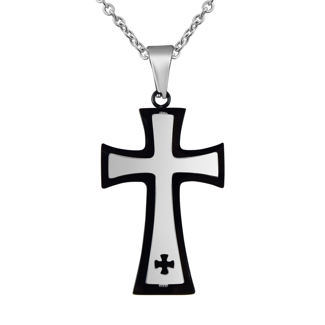 Hanessa Personalisierte Kette mit Gravur Edelstahl 45-60 cm mit Anhänger Kreuz in silber und schwarz