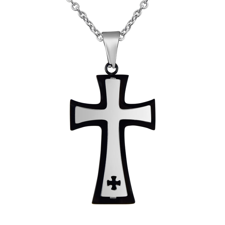 Hanessa Personalisierte Kette mit Gravur Edelstahl 45-60 cm mit Anhänger Kreuz in silber und schwarz