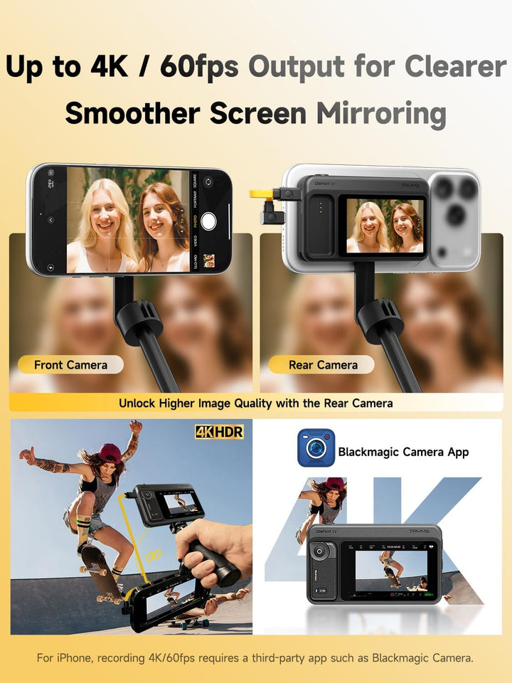 7RYMS Qshot V2 Selfie-Monitor-Bildschirm für iPhone & Android,4K 60fps magnetischer Rückkamera-Monit