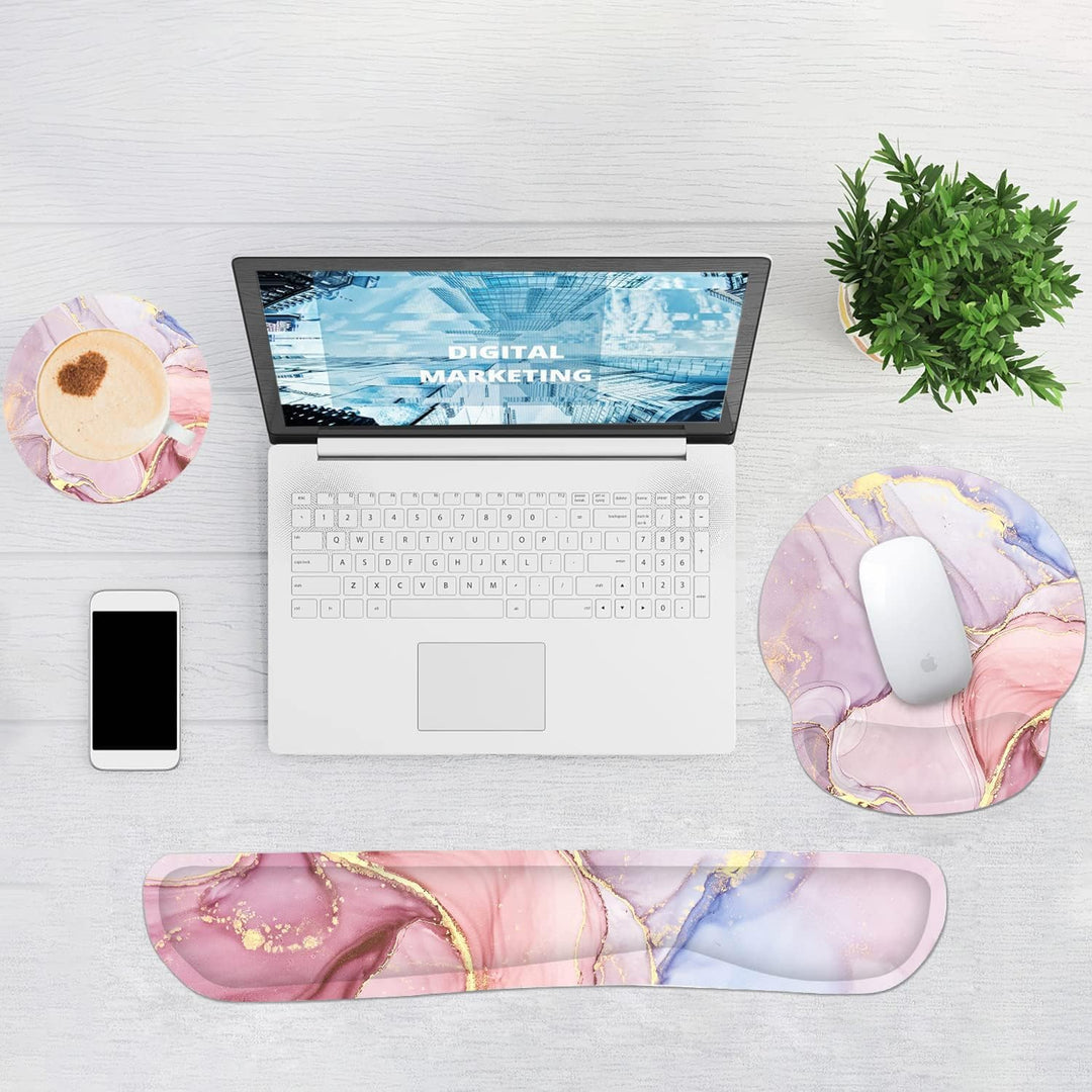 3-in-1 Handgelenkauflage Set, Mauspad mit Gelkissen+Handballenauflage Tastatur+Untersetzer,Ergonomis