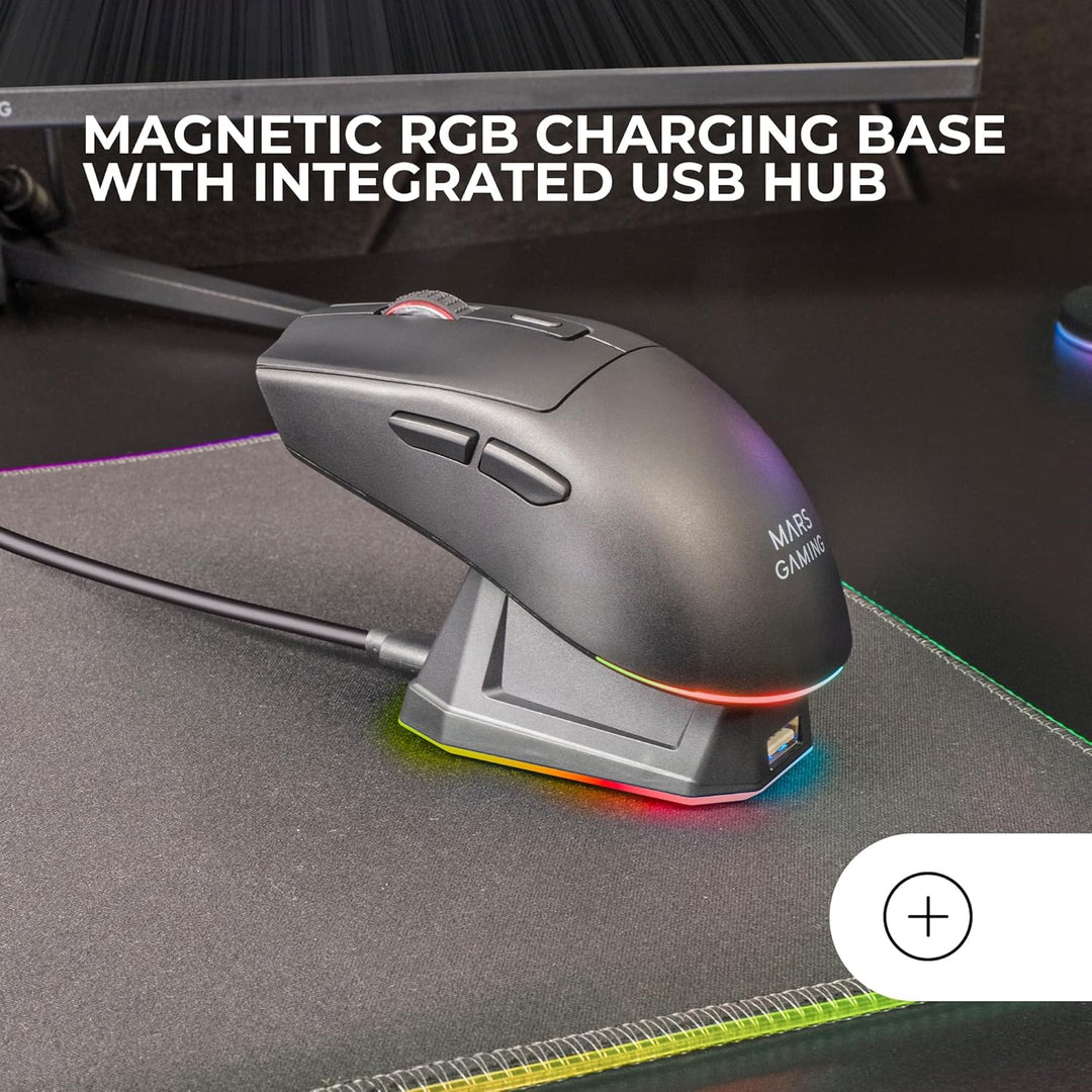 Mars Gaming MM‑T3, Ultralight Kabellose Maus, Bluetooth 5.0 + 2.4 GHz + Kabel, Optischer Sensor PIXA