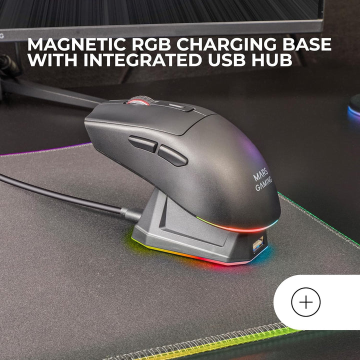 Mars Gaming MM‑T3, Ultralight Kabellose Maus, Bluetooth 5.0 + 2.4 GHz + Kabel, Optischer Sensor PIXA