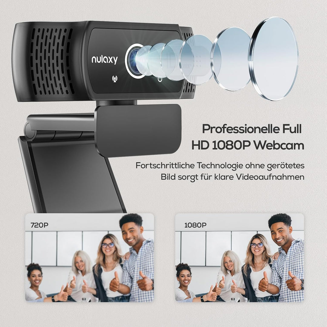 Nulaxy C900 Webcam mit Mikrofon, FHD 1080P Webcam mit Abdeckung, Webcam USB Plug & Play, Laptop PC K
