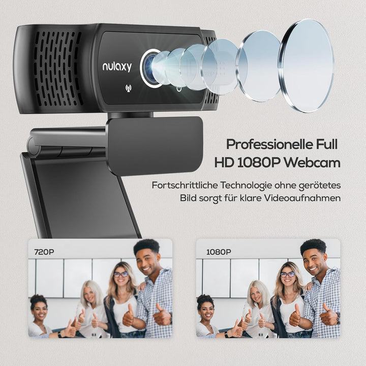 Nulaxy C900 Webcam mit Mikrofon, FHD 1080P Webcam mit Abdeckung, Webcam USB Plug & Play, Laptop PC K
