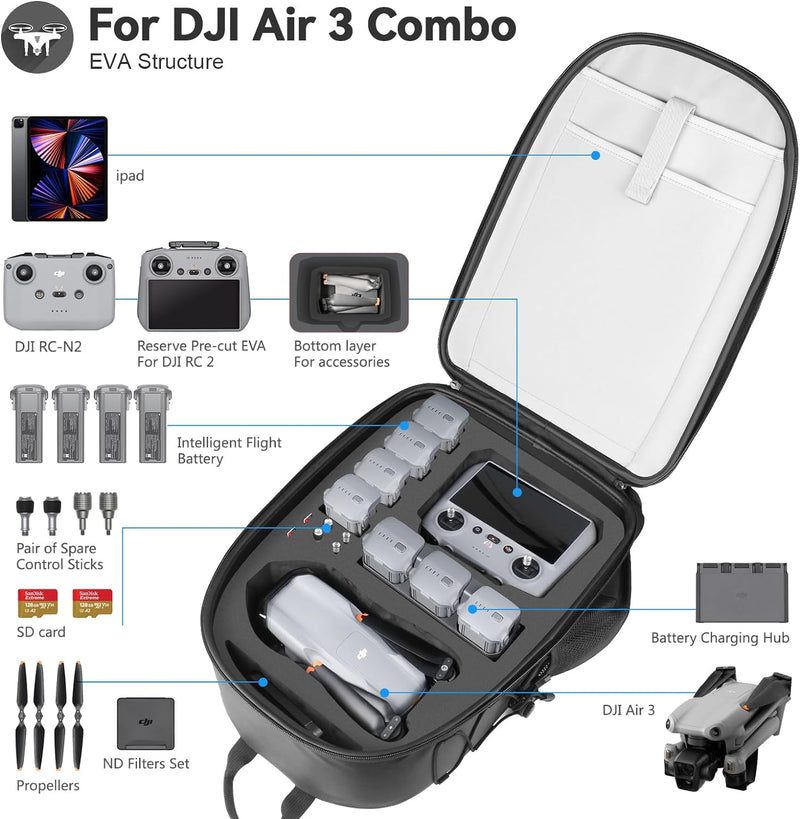 Smatree Professioneller Rucksack nur für DJI Air 3, wasserdichte harte Rucksacktasche für DJI Air 3