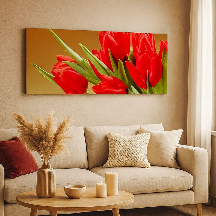 Wandbilder Dekoration Wohnzimmer Tulpen Blumen Feld Plantage Panorama Bilder auf Leinwand 120x50cm L