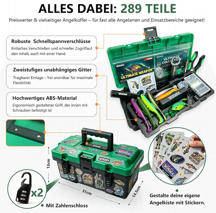 Fishing Angelkoffer-Set mit AngelZubehör | Angelset inklusive Premium-Angelwerkzeug Fischtöter für Z