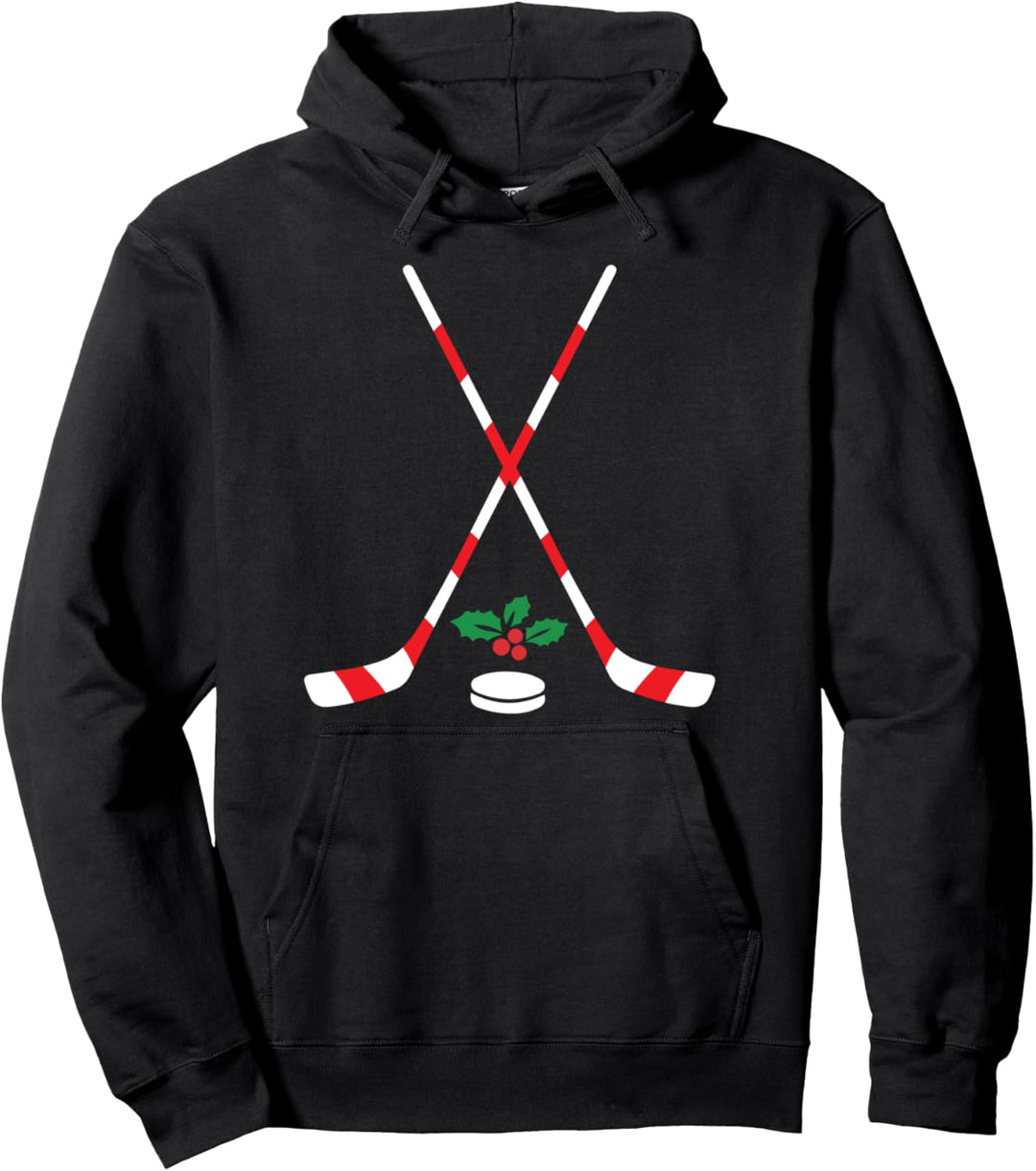 Eishockey Weihnachten Zuckerstangen Hockeyschläger Pullover Hoodie