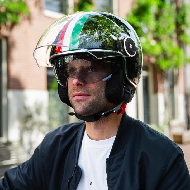VINZ Neiva Jethelm mit Doppelvisier | Roller Helm mit Italienische Flagge & mit Sonnenblende | In Gr