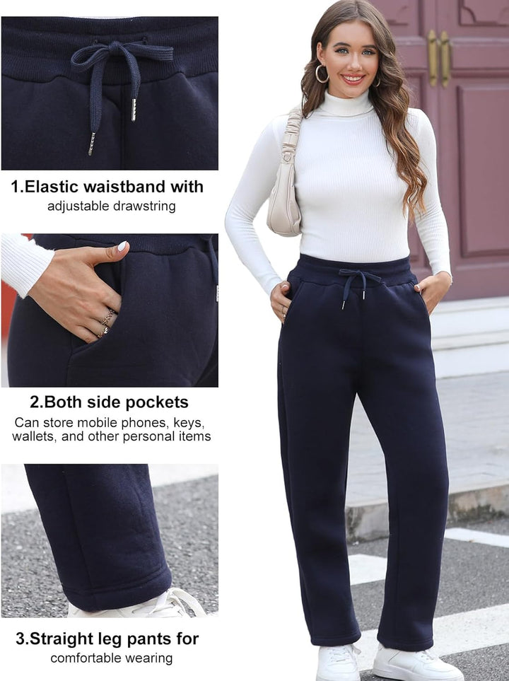 UMIPUBO Gefütterte Jogginghose Damen Warm Fleece Freizeithose Winter Thermo Fleecehose High Waist Sw
