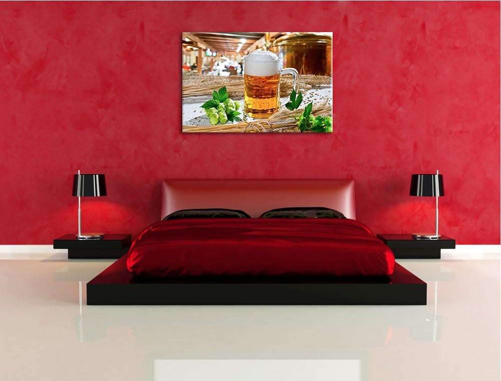 Deutsches frisches Bier Format: 100x70 auf Leinwand, XXL riesige Bilder fertig gerahmt mit Keilrahme
