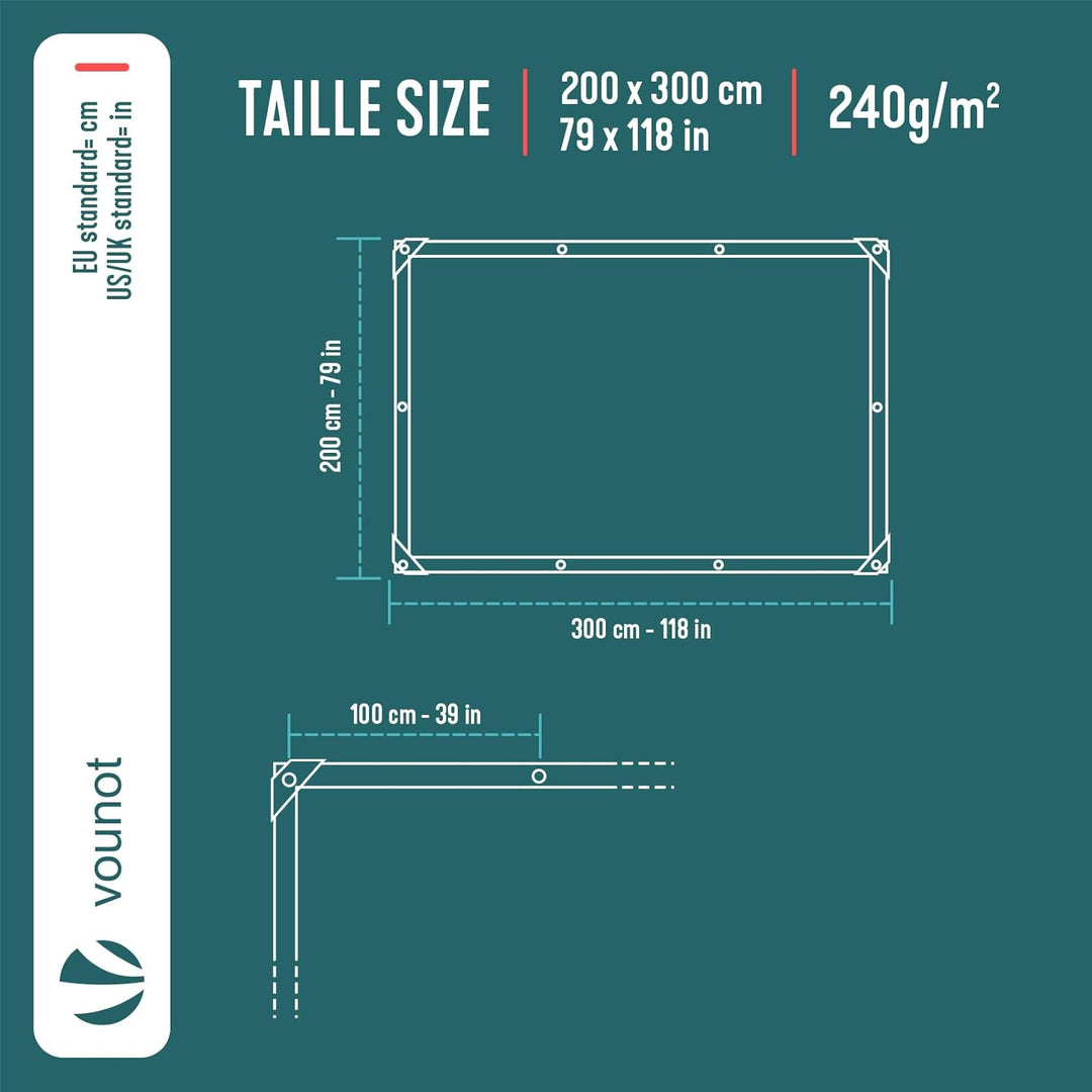 VOUNOT 2x3m Abdeckplane 240 g/m² Wasserdicht LKW Plane mit Ösen, Schutzplane Gewebeplane für Gartenm