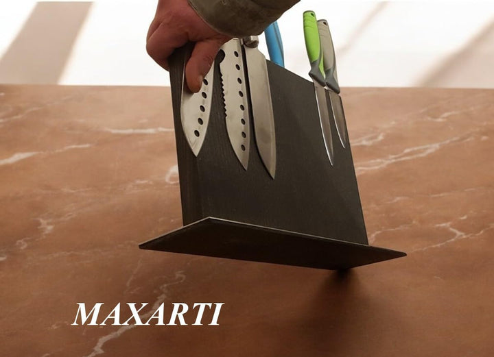MAXARTI - Geraucht Eiche (Schwarz) Magnetisch Messerhalter Doppelseitige Messerblock. (Schwarz 25x23