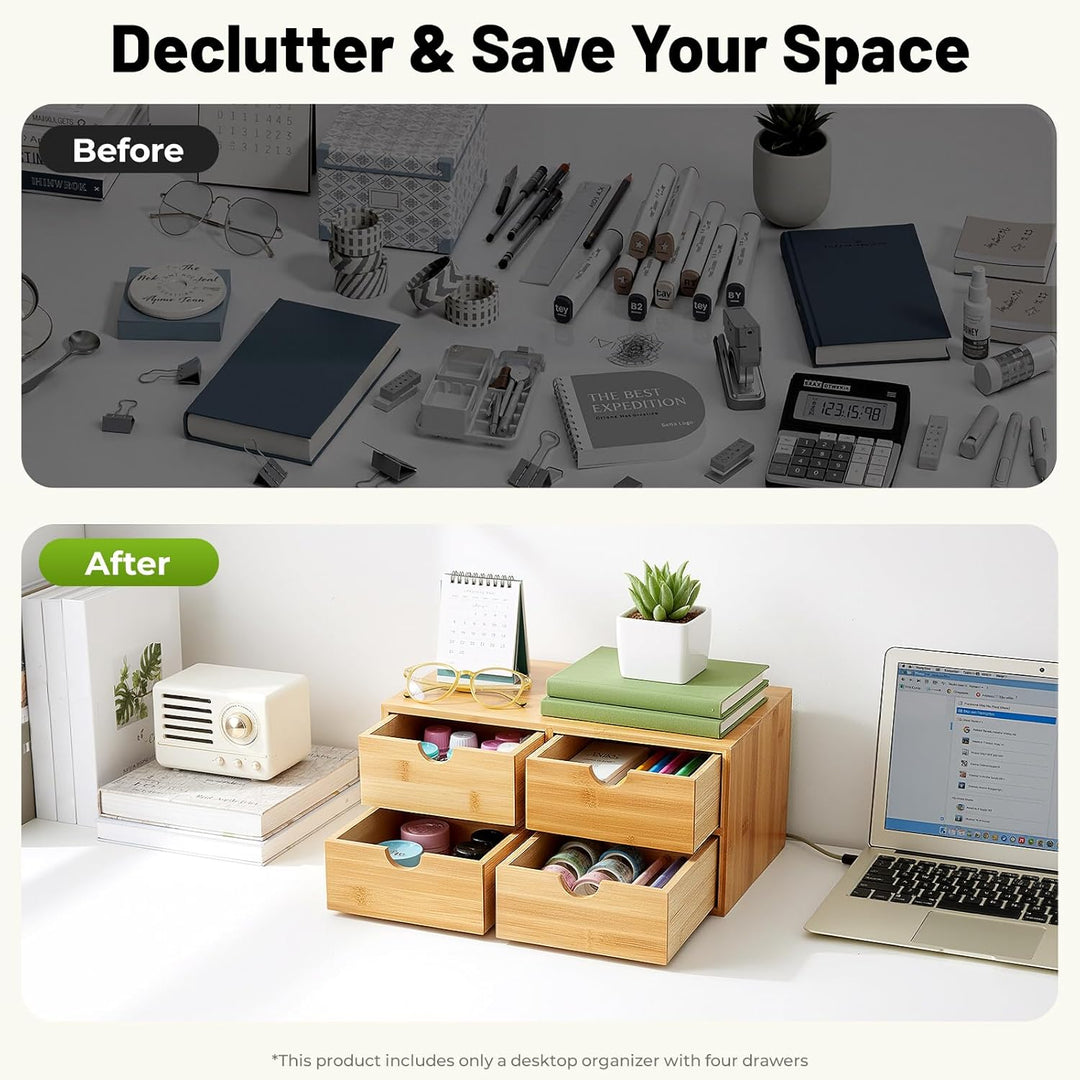 Bambus Schreibtisch Organizer mit 4 Schubladen, Minimalistischer Desktop Aufbewahrungsbox für Kosmet