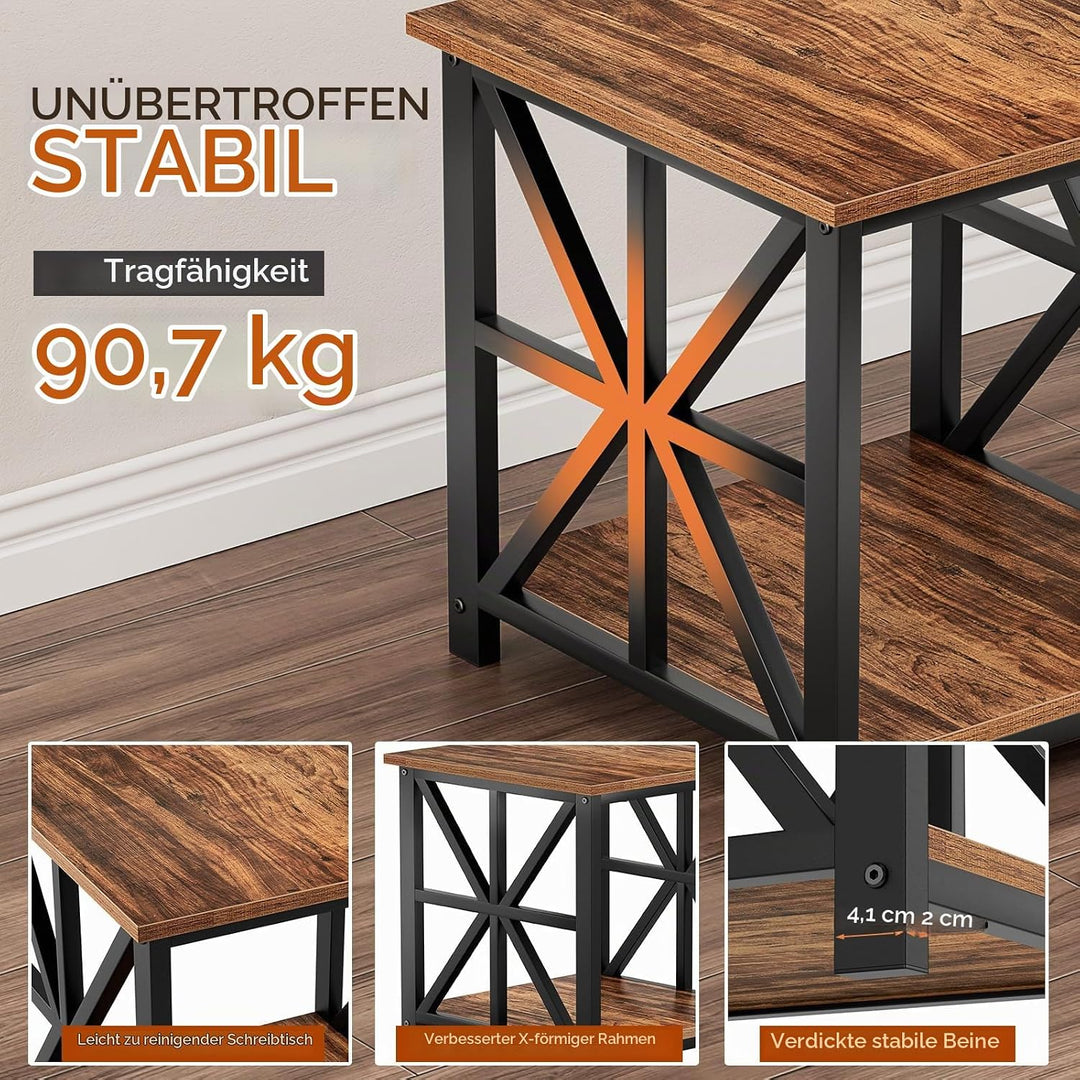 GreenForest Beistelltisch mit 2-stufigem Ablagefach, 50 cm quadratischer Wohnzimmertisch, praktische