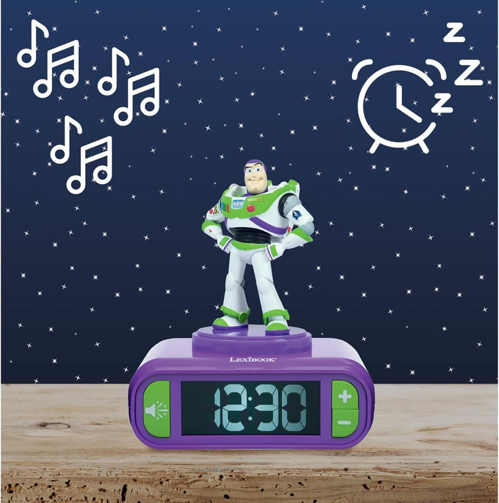 Lexibook, Disney Toy Story Buzz Lightyear, Digitaler Wecker, 3D-Nachtlicht-Figur, Soundeffekte, Hint
