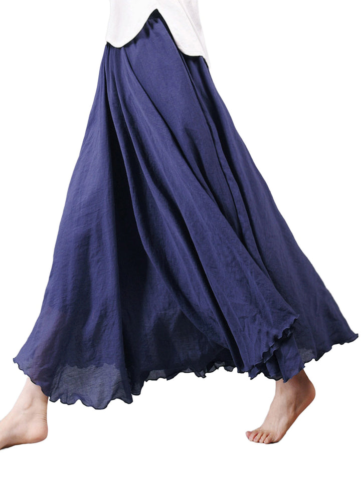 Damen Maxirock Baumwolle Lange Rock Tellerrock Doppelt Schicht Elastischer Bund 34-42 Blau - Dunkelb