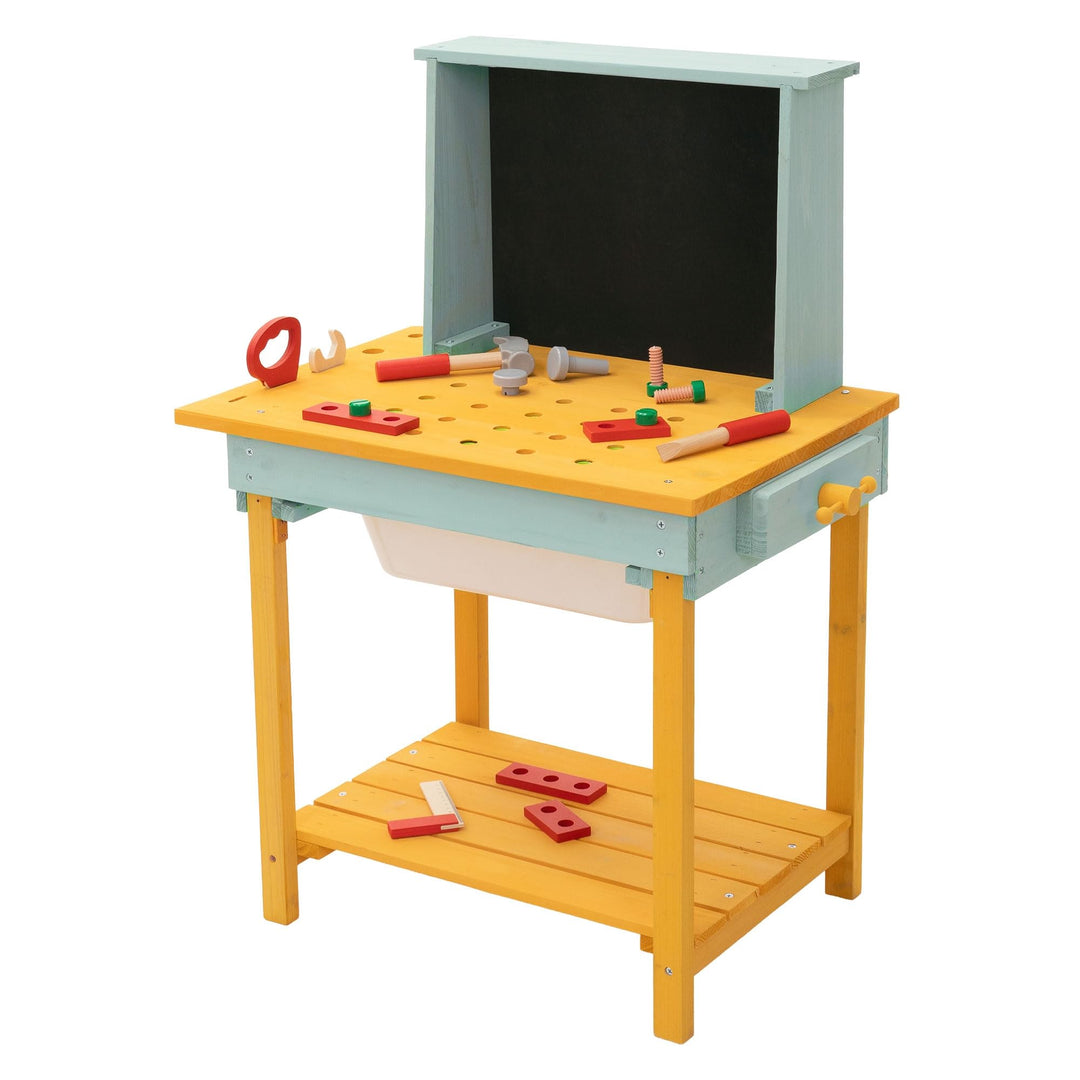 Joyz Werkbank Kinder Holz, Kinderwerkbank mit Tafel &amp; Zubehör, Werkzeugbank Kinder aus massivem Tann