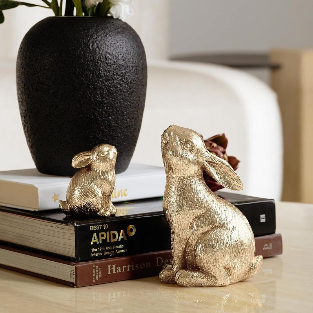 2 Stück Osterhasen Figuren Gold Home Decor Harz Kaninchen Statue Ostern Tisch Dekor Kaninchen Figure