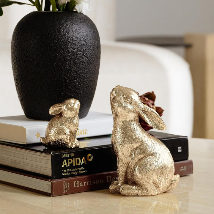 2 Stück Osterhasen Figuren Gold Home Decor Harz Kaninchen Statue Ostern Tisch Dekor Kaninchen Figure