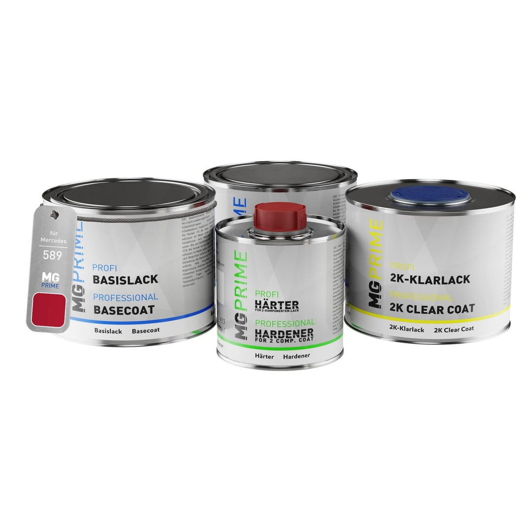 MG PRIME Autolack Dose Set für Mercedes 589/3589 Jupiterrot/Jupiter Red Grundlack Basislack 2K Klarl