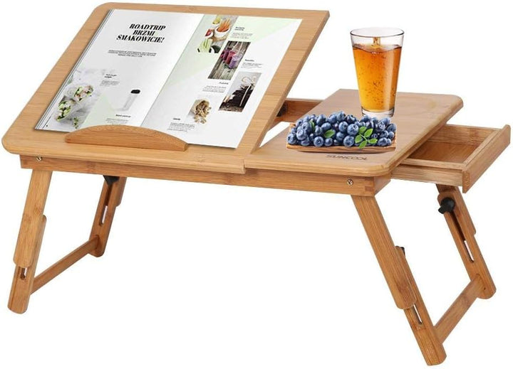 Laptoptisch als Tabletttisch fürs Bett oder Sofa aus Holz, Höhenverstellbarer Laptoptisch mit Schubl