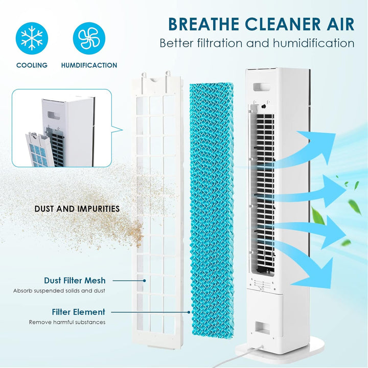 LIFERUN 104CM Turmventilator mit Fernbedienung und Wasserkühlung, 4 in 1 mit Kühlung Befeuchtung Rei