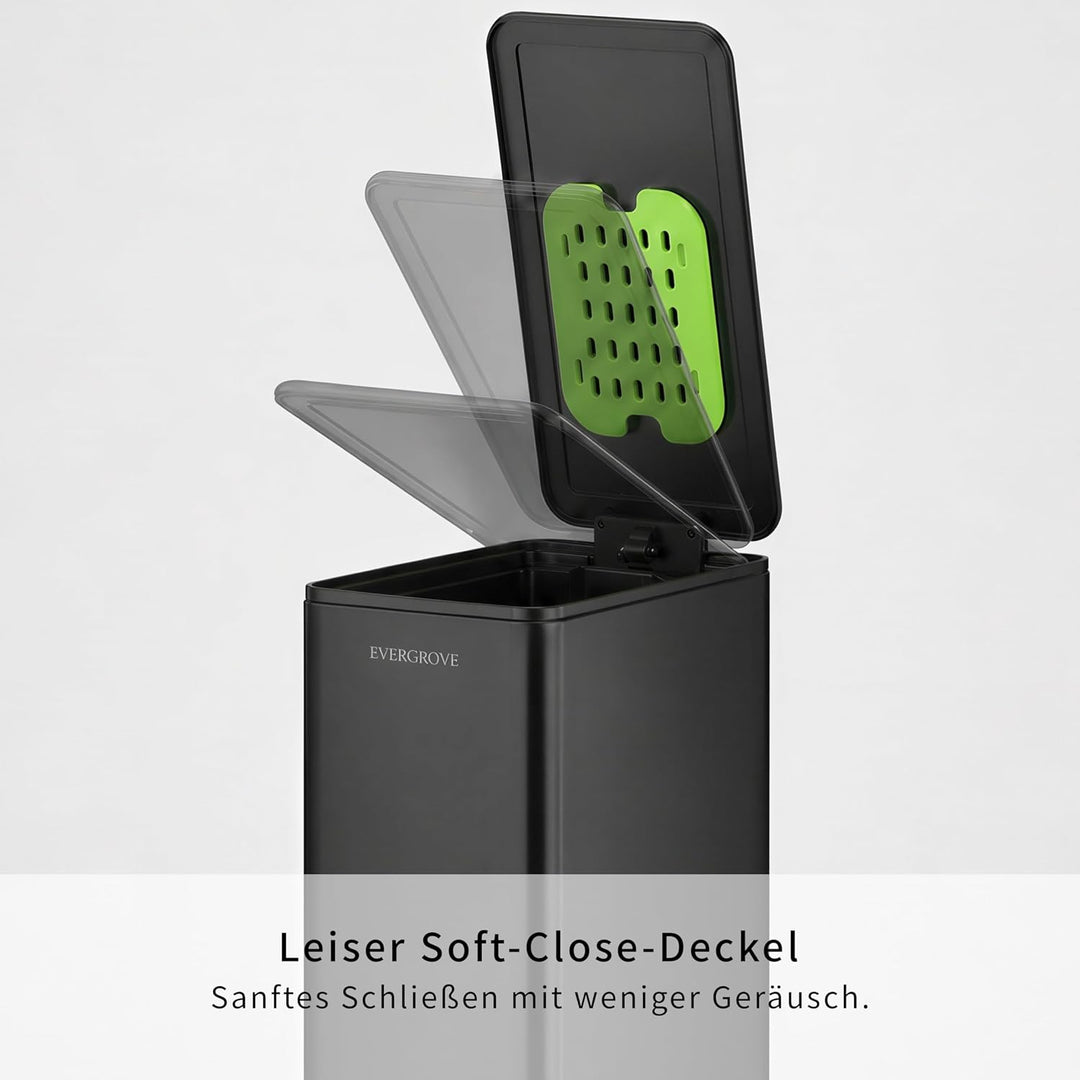 EverGrove 10 L Edelstahl-Treteimer, 14 cm breit, fürs Bad, Matte Black | Nur 14 cm breit: mit Absenk