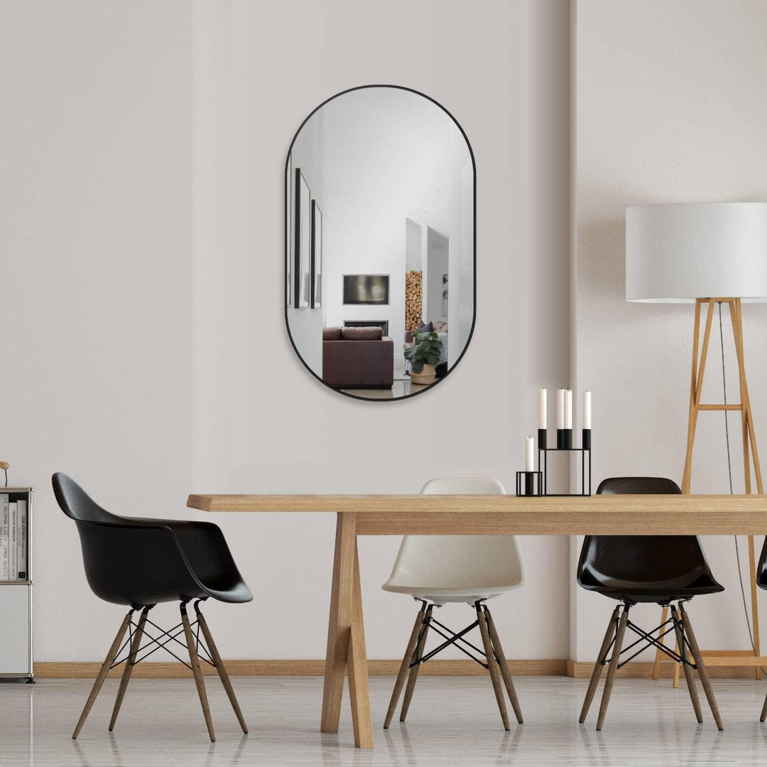 HOKO® Design Wandspiegel oval 45 x 75 cm mit Metall Rahmen Matt Schwarz. HOCH und QUER Montage mögli