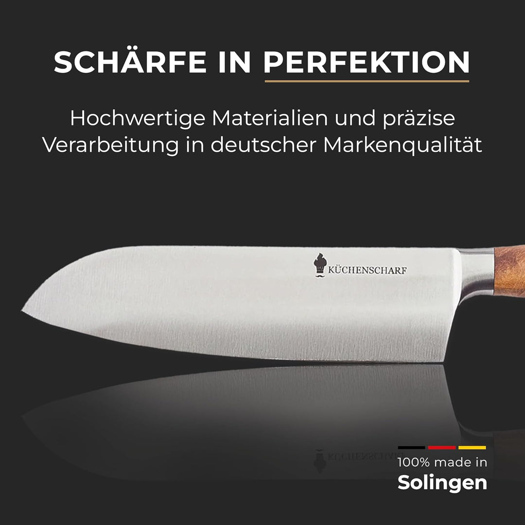 Profi Santoku Küchenmesser 16 cm mit Olivenholzgriff - Ergonomisches Kochmesser aus 100% Edelstahl f