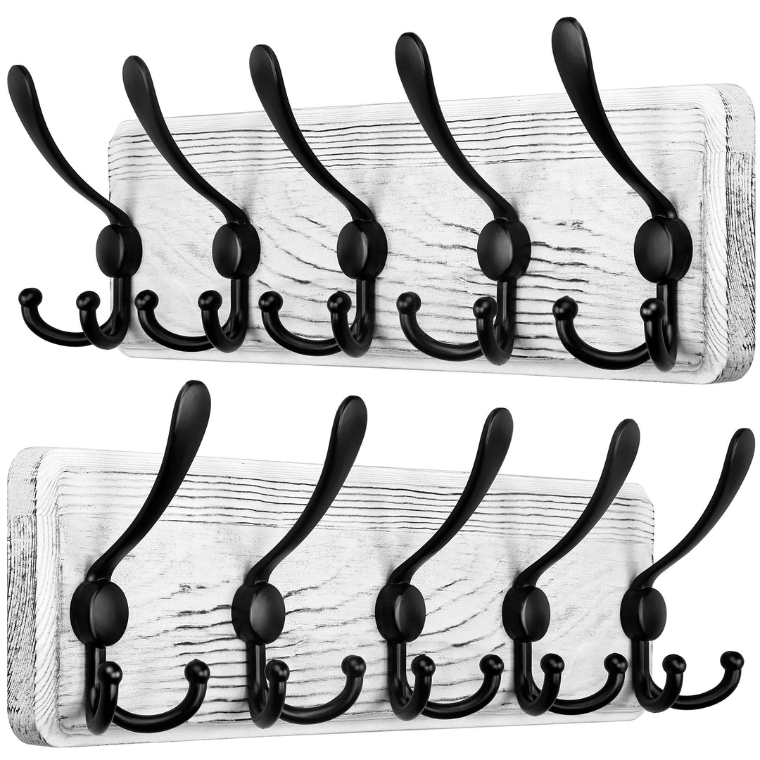 SKOLOO Garderobenleiste Holz, Vintage, Stabile Kleiderhaken Wand mit 5 Dreifachhaken, 2er-Pack, zum
