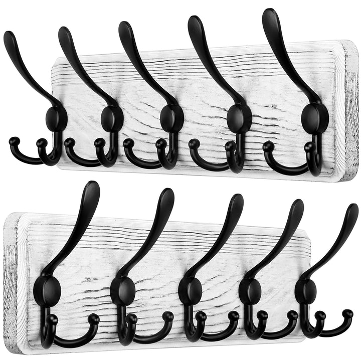 SKOLOO Garderobenleiste Holz, Vintage, Stabile Kleiderhaken Wand mit 5 Dreifachhaken, 2er-Pack, zum
