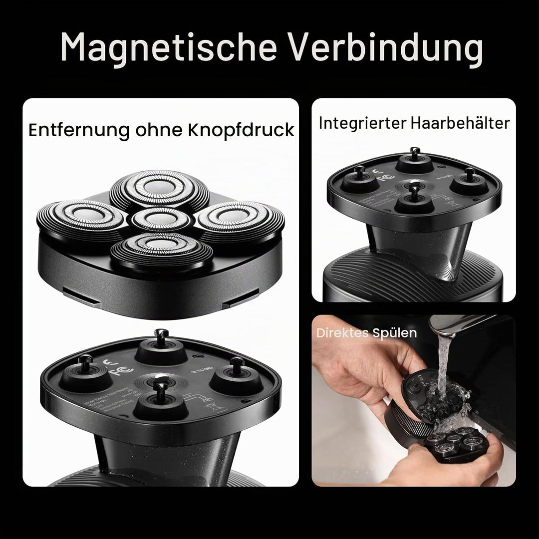 yoose Glatzen- Rasierer Herren elektrisch, IPX7 Glatzenrasierer (magnetisch 5 Scherköpfe, 90 Mins La