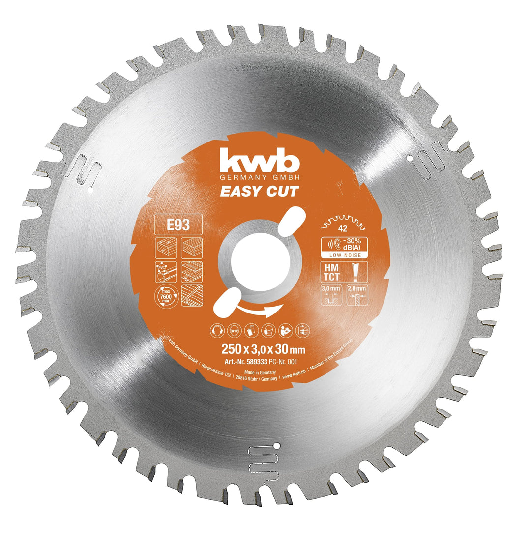 kwb Kreissägeblatt 250 x 30 mm, Made in Germany, Nagelfest, für Holz mit Metallresten, Universal Säg
