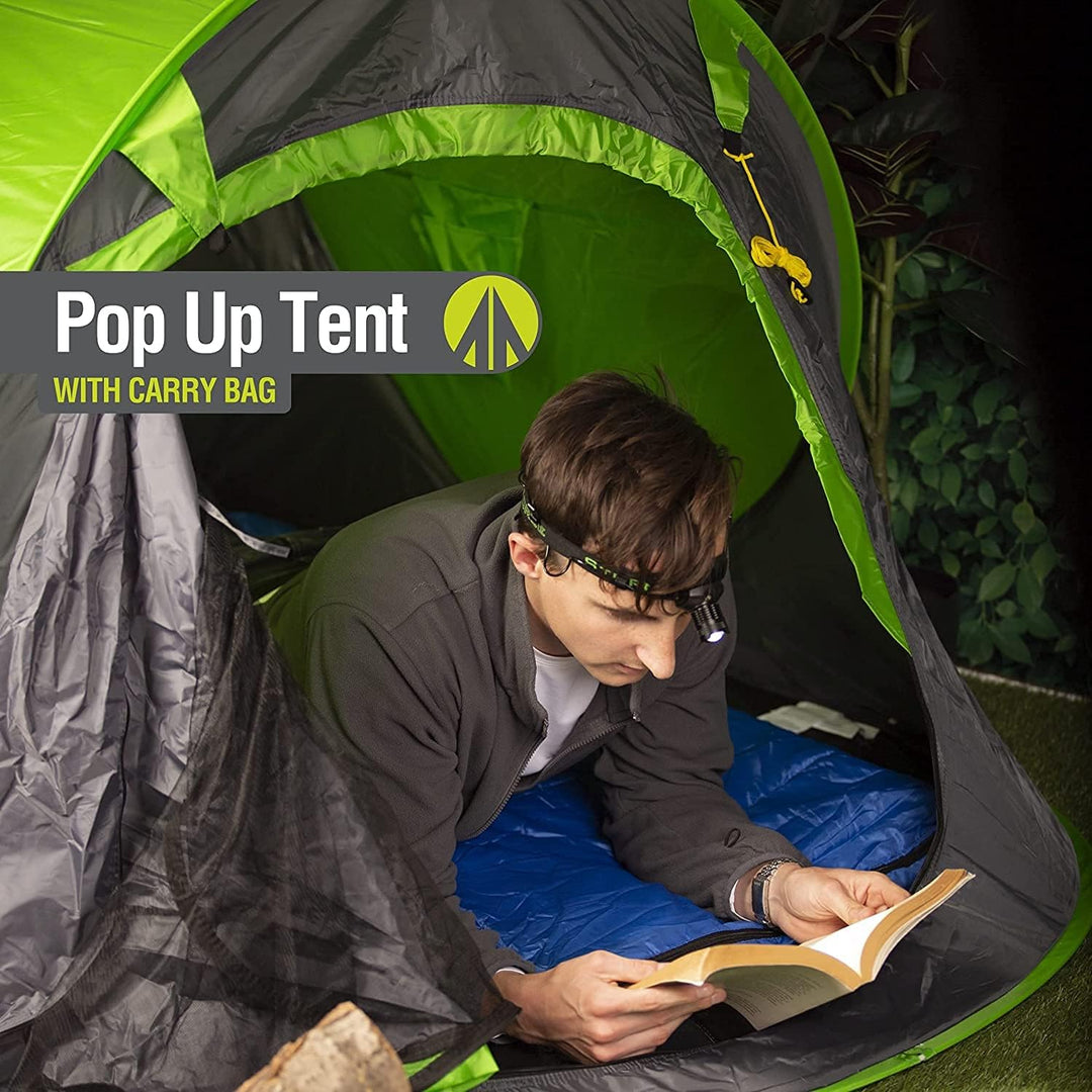 PMS VFM – Pop-Up-Zelt 2 Personen, Camping, einfach aufzubauen – Netztür zur Belüftung, wasserdicht,