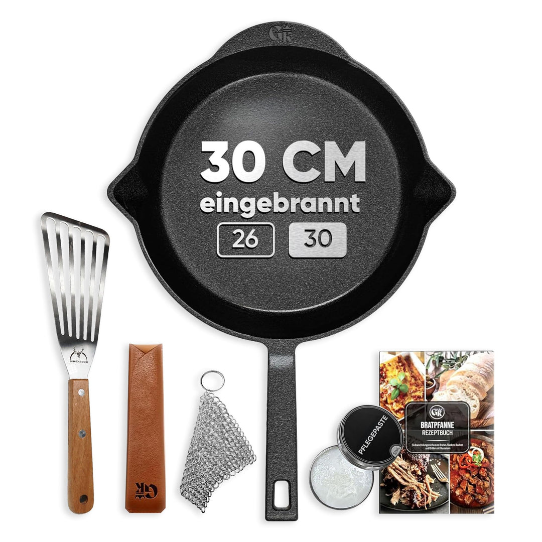 Gusseisenpfanne 30cm–Eingebrannte Pfanne Gusseisen Induktion–Gusspfanne, Steakpfanne, Cast Iron Pan–